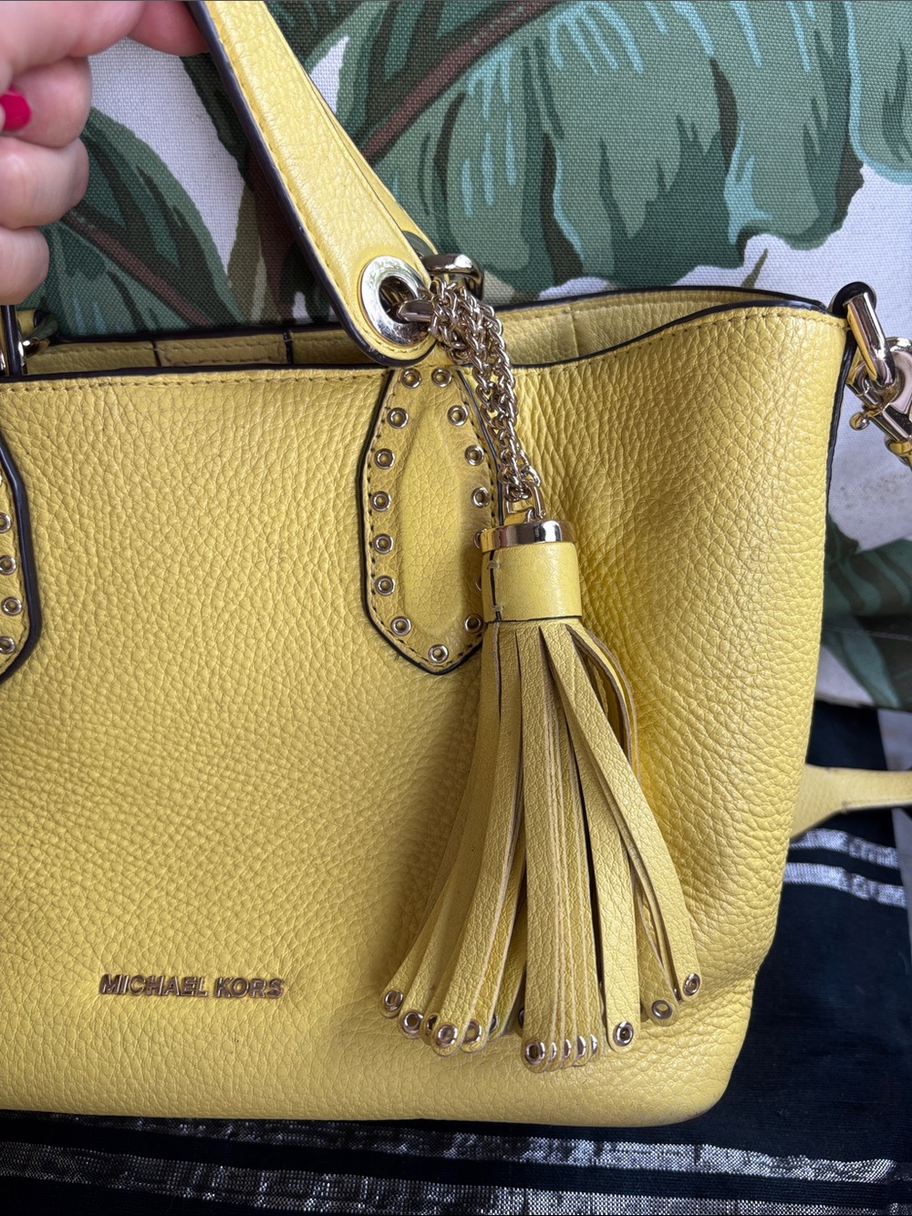 Michael Kors Yellow Pebbled Leather Satchel with Tassel Charm - Picture 4 of 10
